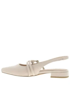 Ballerines arriere ouvert beiges à semelle plate et à boucle à ardillon