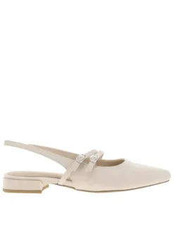 Ballerines arriere ouvert beiges à semelle plate et à boucle à ardillon