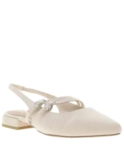 Ballerines arriere ouvert beiges à semelle plate et à boucle à ardillon