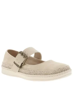 Ballerines beiges avec une sangle à boucle à ardillon et à semelle plate