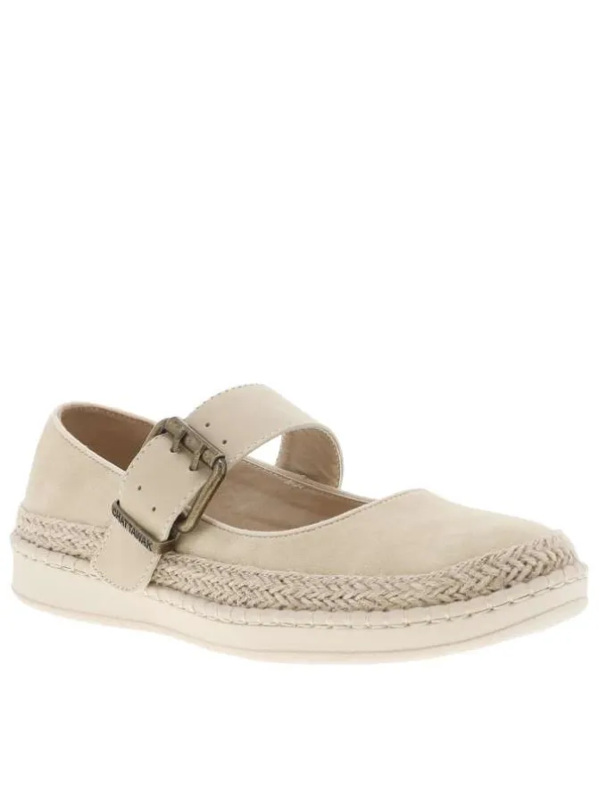 Ballerines beiges avec une sangle à boucle à ardillon et à semelle plate
