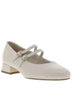 Ballerines écrues à talon bas décroché avec fermeture à boucles à ardillon