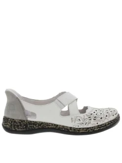 Ballerines emboitant en cuir blanches à talon plat avec des slip-on