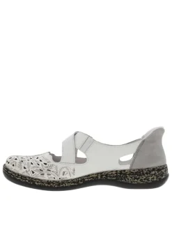 Ballerines emboitant en cuir blanches à talon plat avec des slip-on