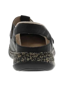 Ballerines emboitant en cuir noires à talon plat avec une bande auto-agrippante