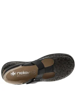 Ballerines emboitant en cuir noires à talon plat avec une bande auto-agrippante