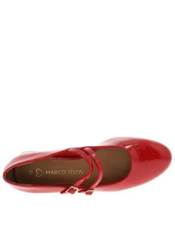 Ballerines emboîtant rouges à talon décroché bas avec boucles à ardillon