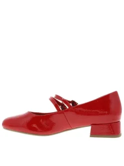 Ballerines emboîtant rouges à talon décroché bas avec boucles à ardillon