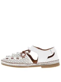 Ballerines en cuir blanches avec un talon plat et une bande auto-agrippante