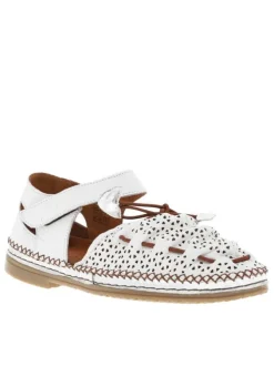 Ballerines en cuir blanches avec un talon plat et une bande auto-agrippante