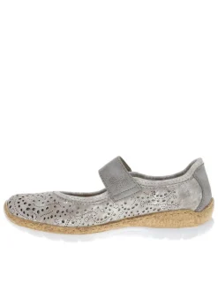 Ballerines grises à talon compensé bas avec une bande auto-agrippante
