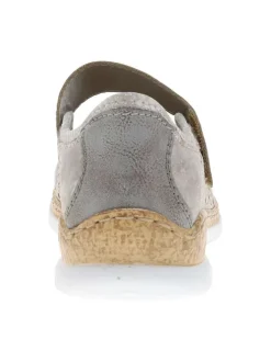 Ballerines grises à talon compensé bas avec une bande auto-agrippante