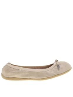 Ballerines élastiquées en simili cuir doré uni à semelle antidérapante plate