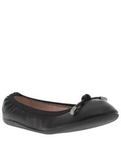 Ballerines élastiquées en simili cuir noir uni à semelle antidérapante plate