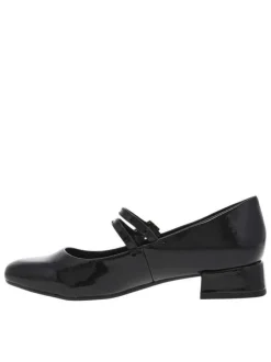 Ballerines noires vernies à talon décroché bas avec 2 boucles à ardillon