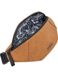 Banane camel unie réversible à imprimé végétal bleu et patch de la marque
