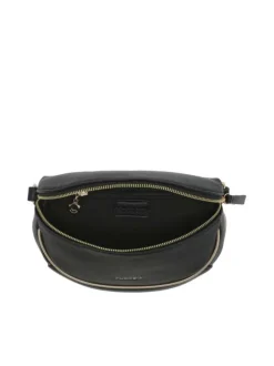 Banane noire unie grainée avec fermeture zippée et marque dorée