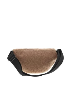 Banane réversible beige en peluche avec une bandoulière large réglable