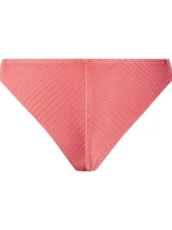 Bas de maillot de bain corail avec rayures texturées verticales et logo noir