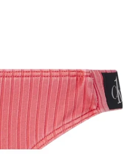 Bas de maillot de bain corail avec rayures texturées verticales et logo noir
