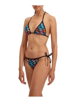 Bas de maillot de bain multicolore fantaisie avec un imprimé graphique rouge, rose et bleu