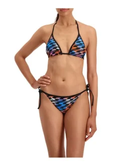 Bas de maillot de bain multicolore fantaisie avec un imprimé graphique rouge, rose et bleu