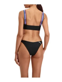 Bas de maillot de bain noir fantaisie échancré en forme de V à l'avant