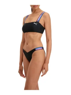 Bas de maillot de bain noir fantaisie échancré en forme de V à l'avant