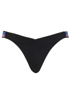 Bas de maillot de bain noir fantaisie échancré en forme de V à l'avant