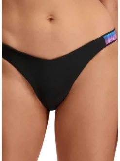 Bas de maillot de bain noir fantaisie échancré en forme de V à l'avant