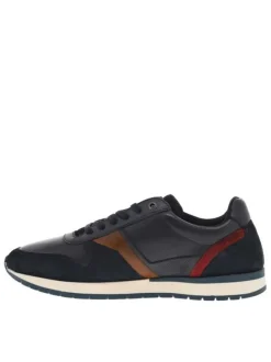 Baskest basses en empiècements de cuir lisse et nubuuck marine à lacets enduis