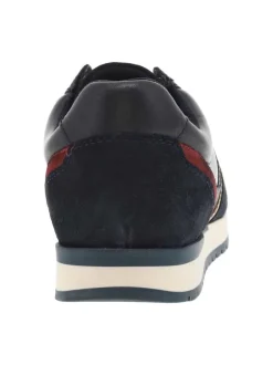 Baskest basses en empiècements de cuir lisse et nubuuck marine à lacets enduis