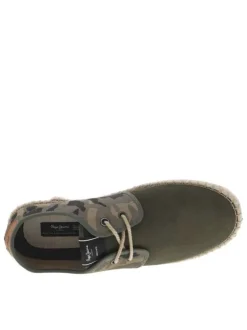 Basket en cuir suède kaki, doublure biologique, semelle cordée et lacet tressé