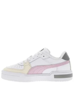 Baskets basses blanches avec bandes logotypées sur les côtés et lacets plats
