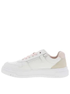 Baskets basses en cuir blanc à semelle vulcanisée et à lacets et zip latéral