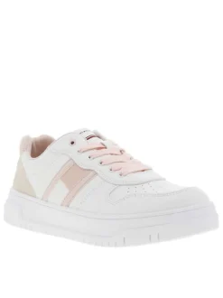 Baskets basses en cuir blanc à semelle vulcanisée et à lacets et zip latéral