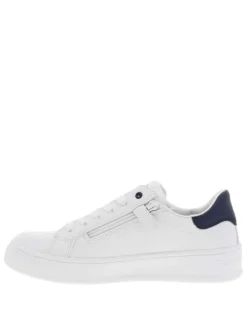 Baskets basses en cuir blanc à semelle tennis surélevée,à lacets et zip latéral