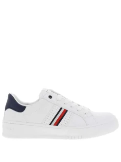 Baskets basses en cuir blanc à semelle tennis surélevée,à lacets et zip latéral