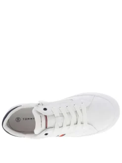 Baskets basses en cuir blanc à semelle tennis surélevée,à lacets et zip latéral