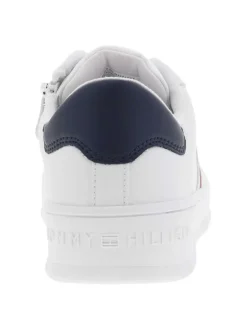 Baskets basses en cuir blanc à semelle tennis surélevée,à lacets et zip latéral