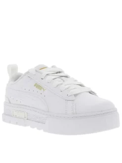 Baskets basses monochrome en cuir grainé blanc à semelle plateforme