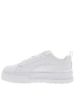 Baskets basses monochrome en cuir grainé blanc à semelle plateforme