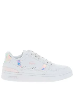 Baskets basses tennis en cuir blanches avec détails irisés et lacets plats