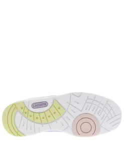 Baskets basses tennis en cuir blanches avec des tons pastels et des lacets plats