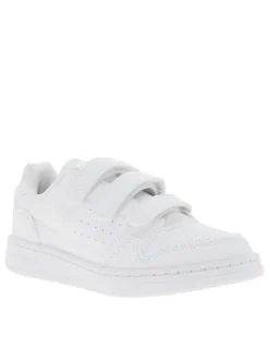 Baskets blanches en cuir avec talon plat et bandes auto-agrippantes