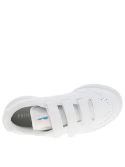 Baskets blanches en cuir avec talon plat et bandes auto-agrippantes