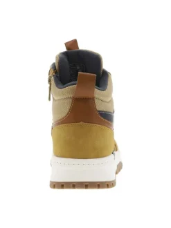 Baskets camel à talon plat et à lacets ronds bleus avec un zip latéral