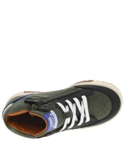 Baskets en cuir nubuck kaki à semelle à talon plat et à lacets et zip latéral