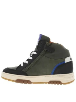 Baskets en cuir nubuck kaki à semelle à talon plat et à lacets et zip latéral