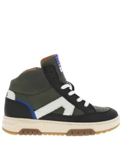Baskets en cuir nubuck kaki à semelle à talon plat et à lacets et zip latéral